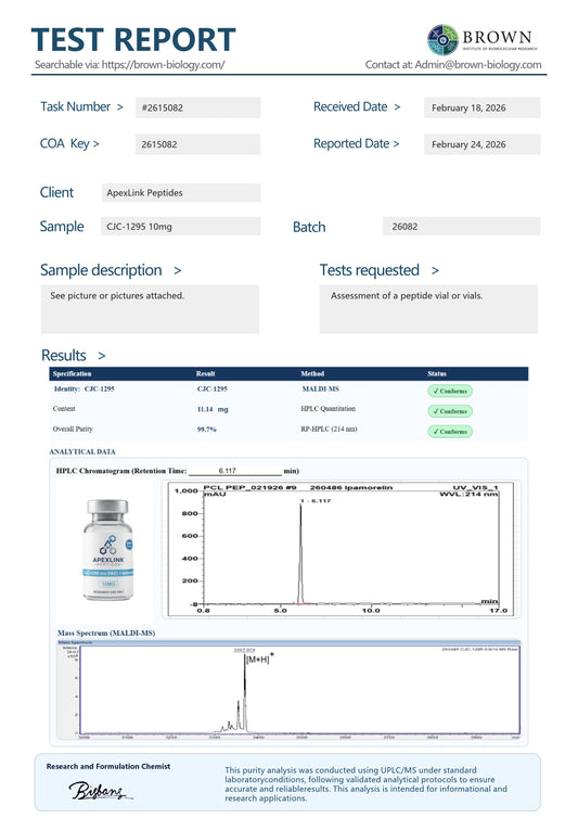 cjc1295 coa certificate of analysis hmlc certified purity report