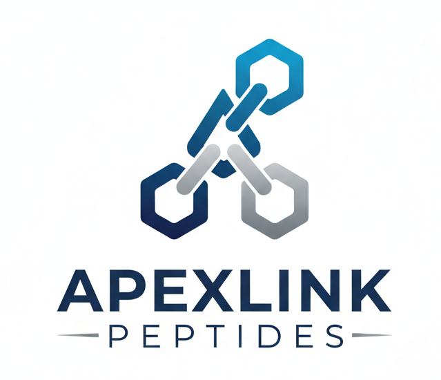 Logo of ApexLink Peptides with interlocking hexagonal shapes on a white background