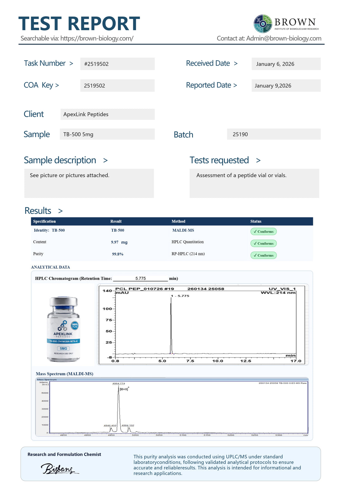 Apexlink tb 500 thymosin beta 4 peptides vial with lab equipment in the background