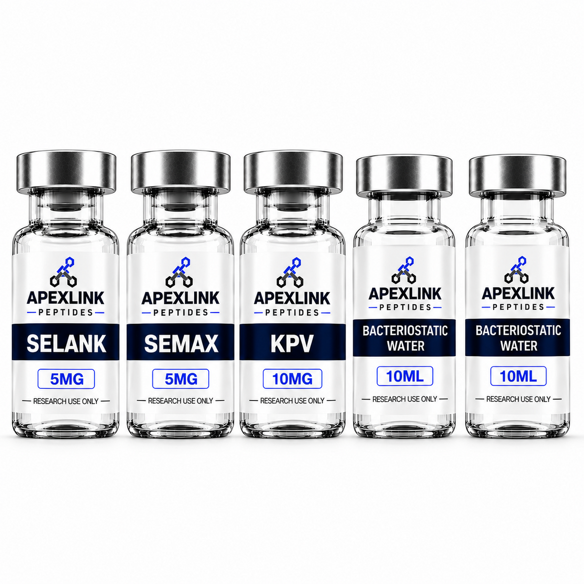 Selank 5MG, Semax 5MG, KPV 10MG and two Bacteriostatic Water 10ML vials