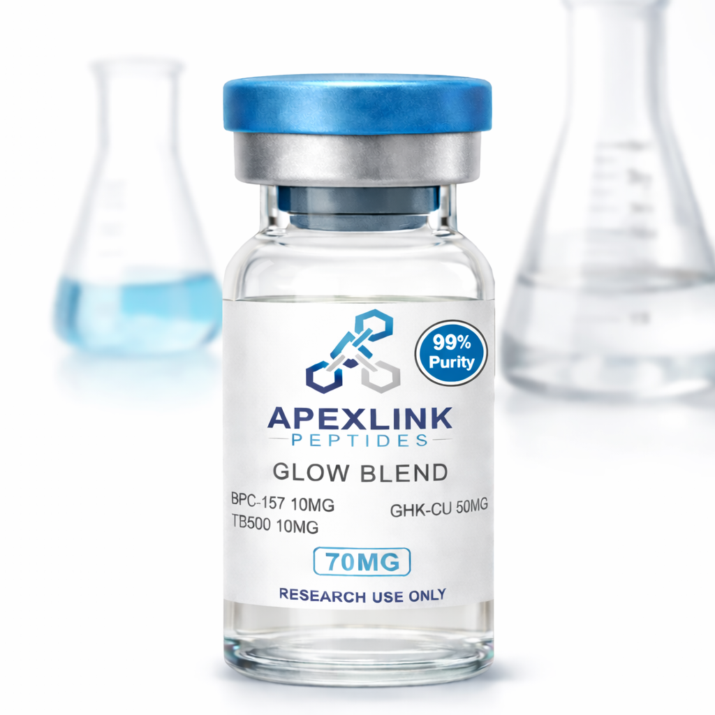 Glow Blend 70mg peptide complex vial with BPC-157 TB500 and GHK-Cu research blend from ApexLink Peptides