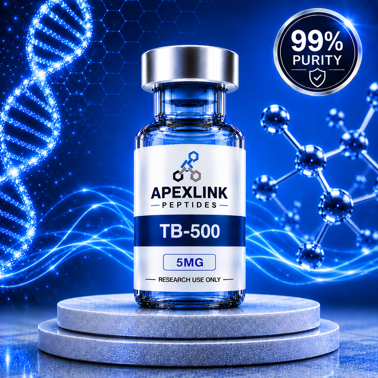 Apexlink tb 500 thymosin beta 4 peptides vial with lab equipment in the background