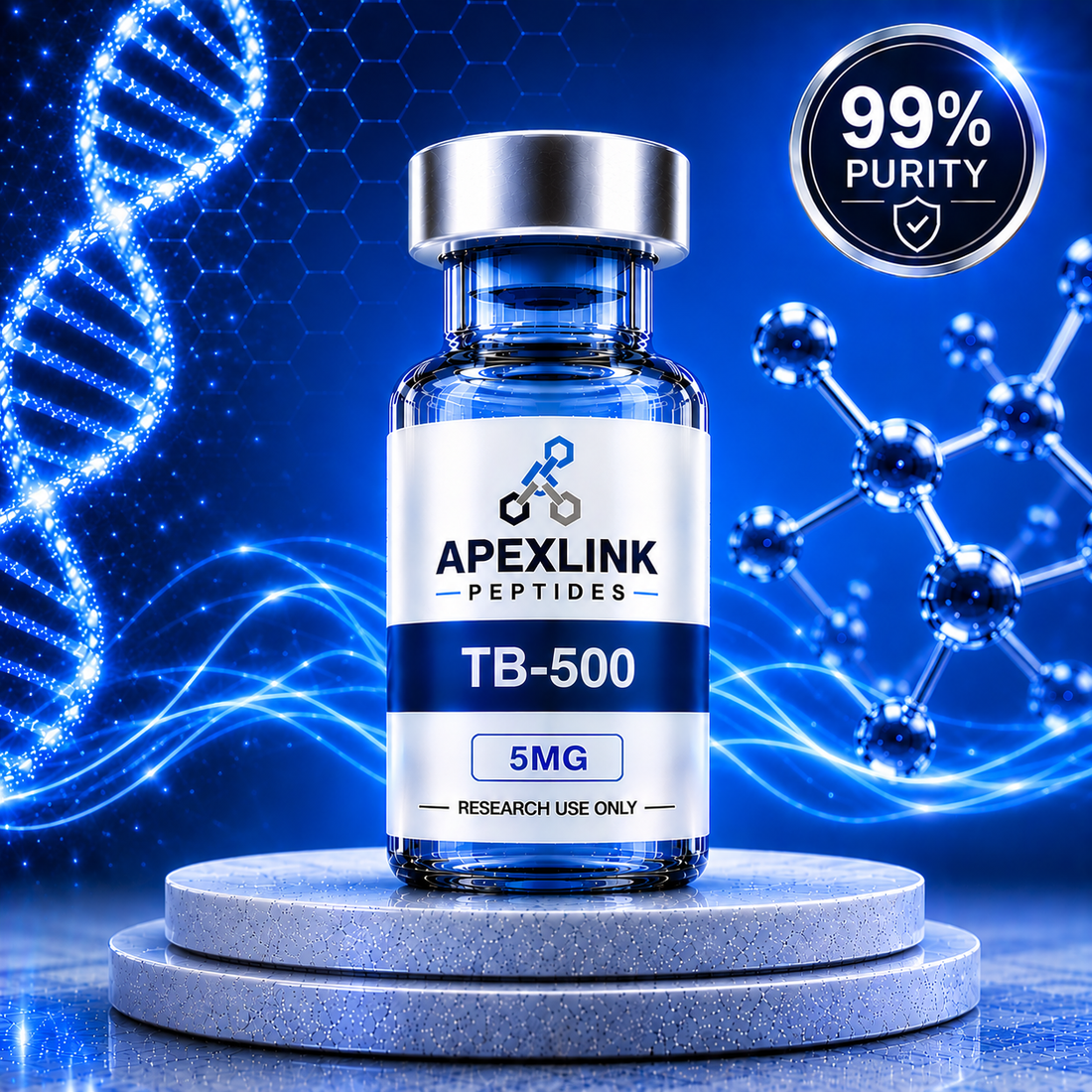 Apexlink tb 500 thymosin beta 4 peptides vial with lab equipment in the background